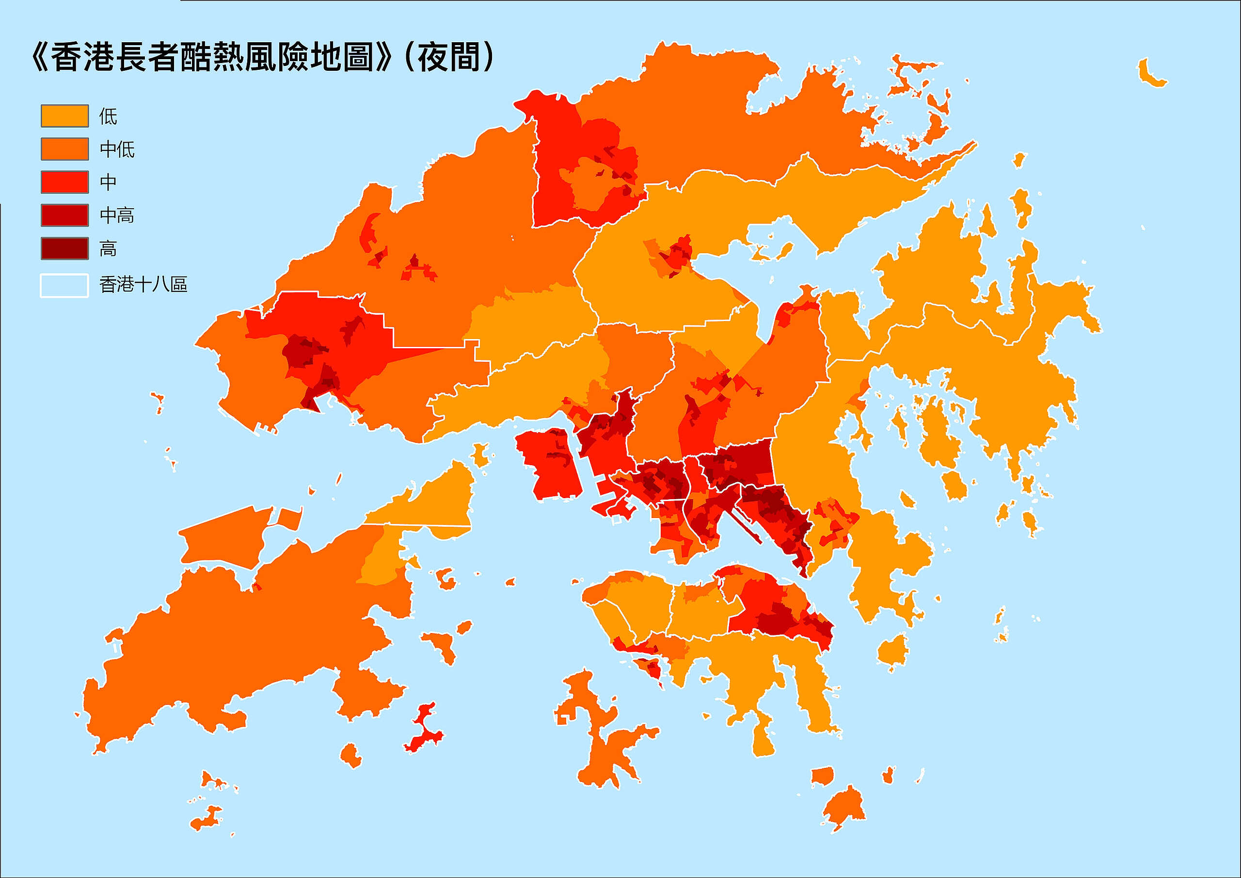 《香港長者酷熱風險地圖》(夜間)