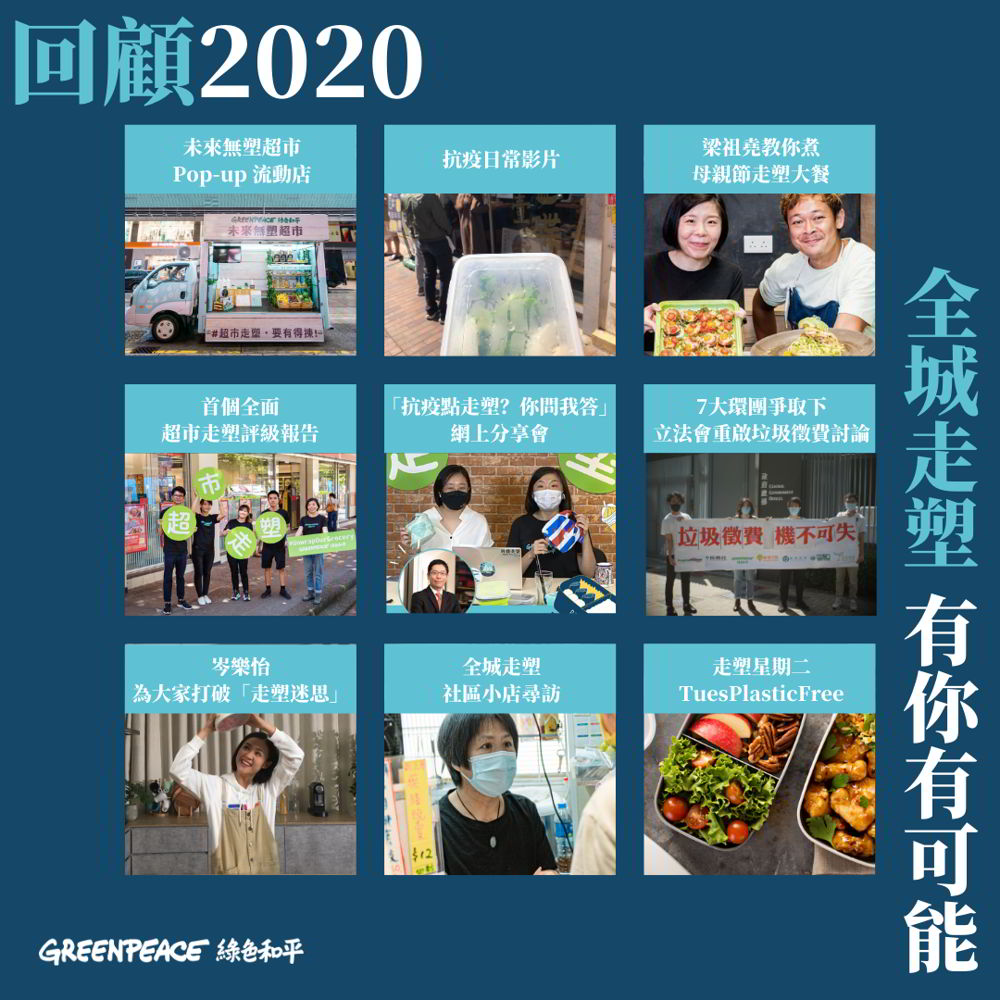 有你支持綠色和平全城走塑項目，我們在2020年一邊抗疫一邊堅守走塑原則，取得不同成果！ © Greenpeace
