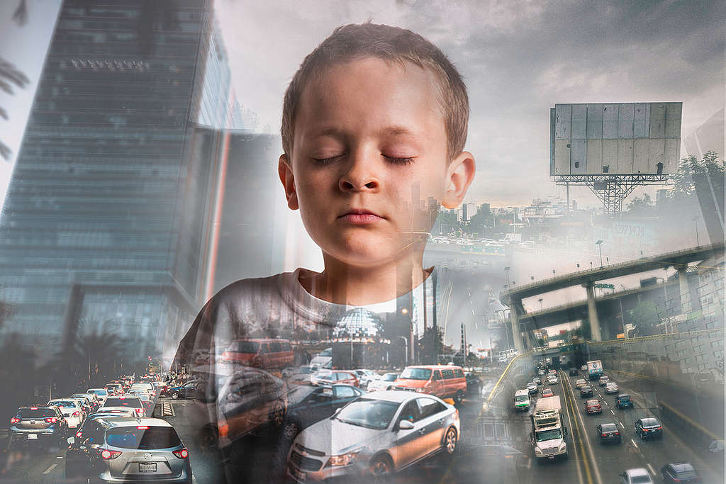 Photomontage for Children and Air Pollution Initiative in Mexico. © Aarón Borrás