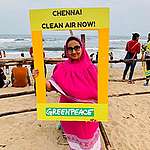 People supporting Greenpeace India's campaign, Clean Air Nation, which promotes clean air and a healthy future for all, gather at Chennai's Marina beach.