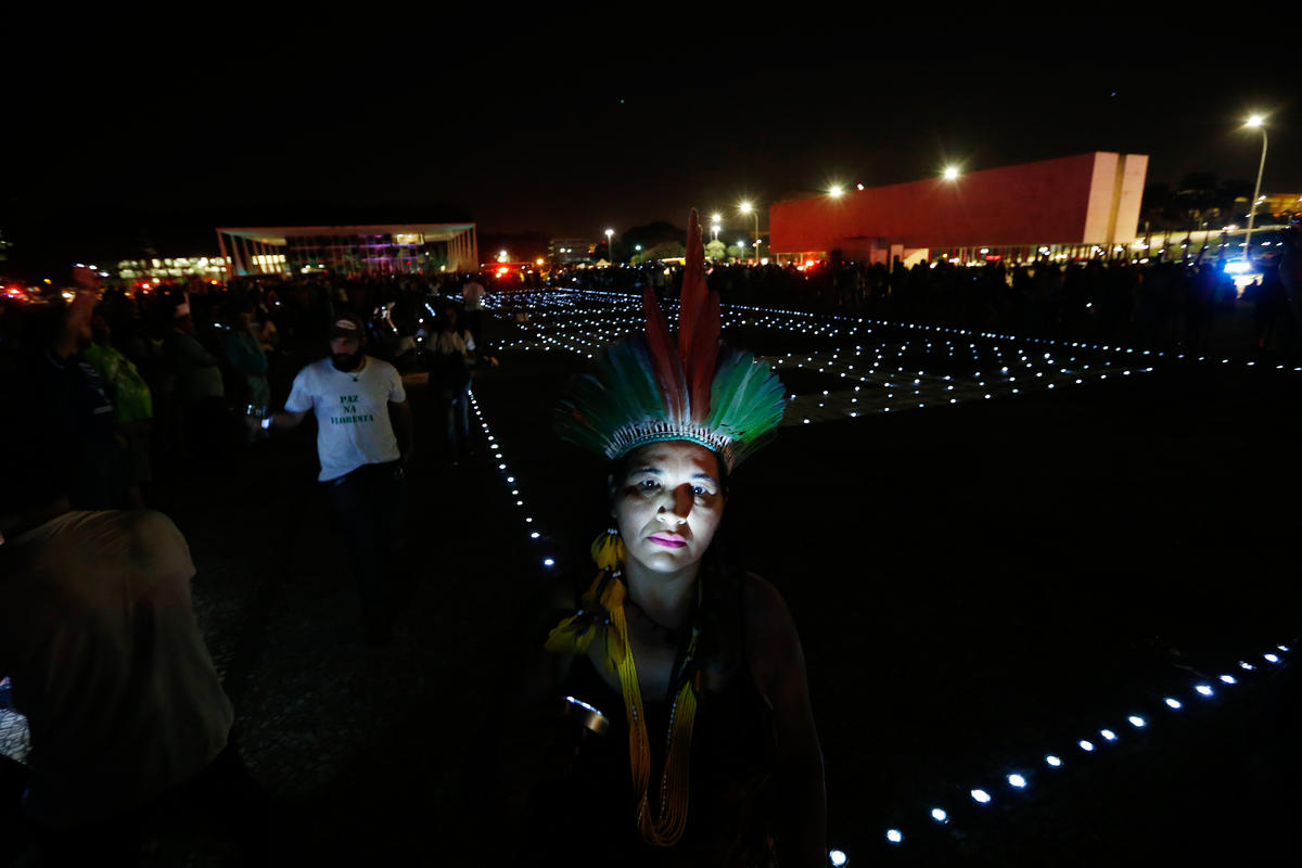 Indigenous People Protest with Lights in Brazil. © Adriano Machado / MNI