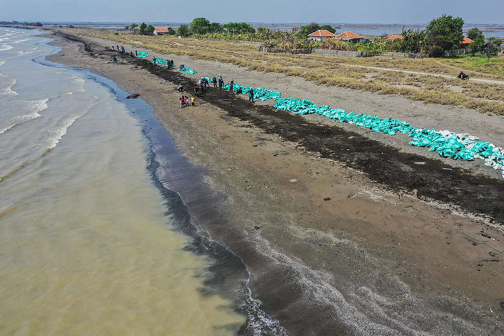 Tumpahan Minyak Karawang diambil dari Udara© Nugroho Adi Putera / Greenpeace