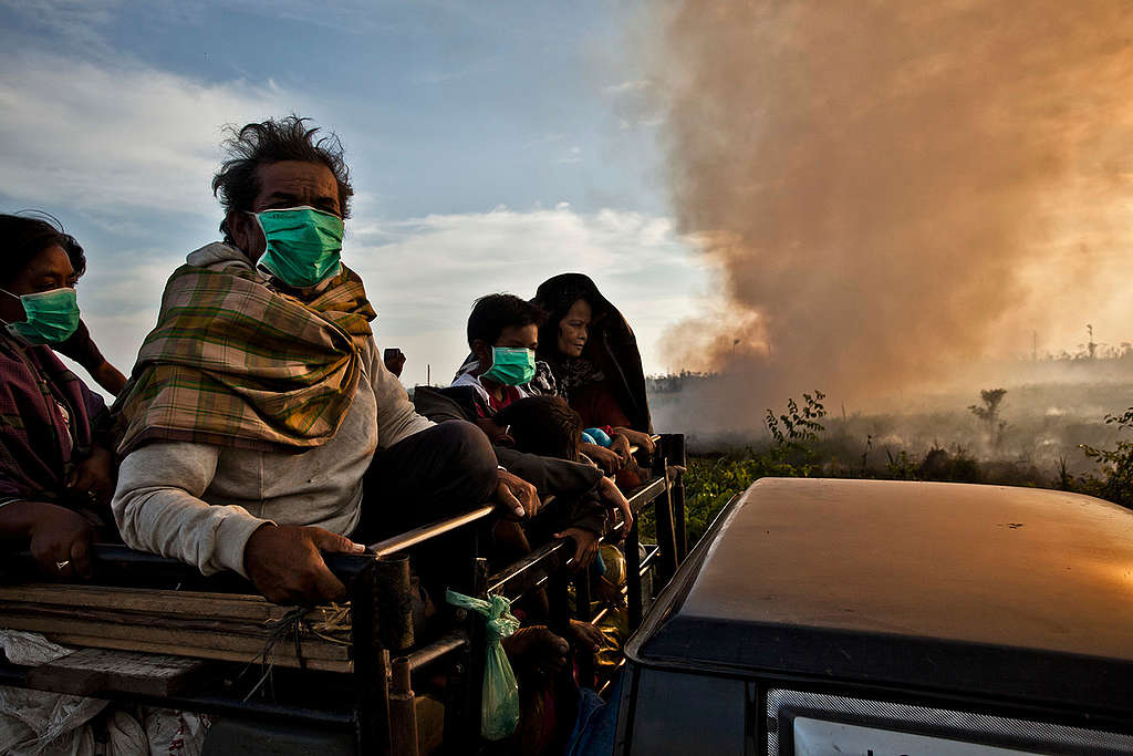 Villagers Evacuate During Forest Fires in Sumatra. © Ulet Ifansasti / Greenpeace