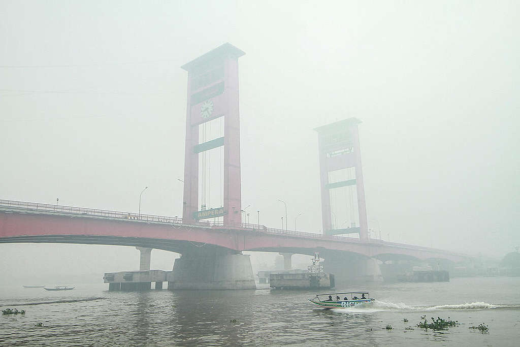 Haze in Palembang, South Sumatra. © Muhammad Tohir / Greenpeace