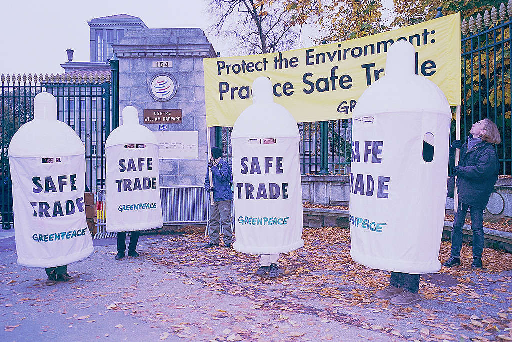 Greenpeace action against WTO bad practices, WTO headquarters, Geneva, Switzerland. © Greenpeace / Frank Mentha Greenpeace action against WTO bad practices, WTO headquarters, Geneva, Switzerland. © Greenpeace / Frank Mentha