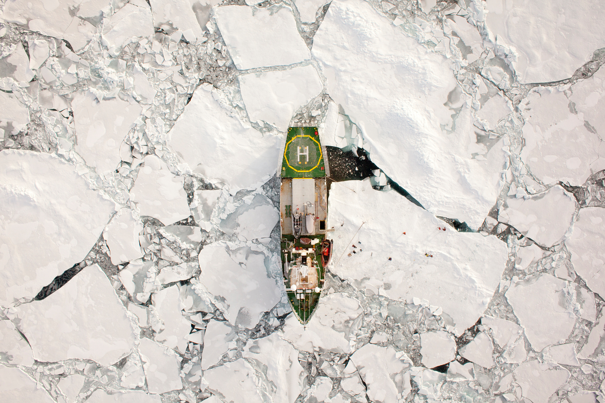 Arctic Sunrise moored to Ice Floe