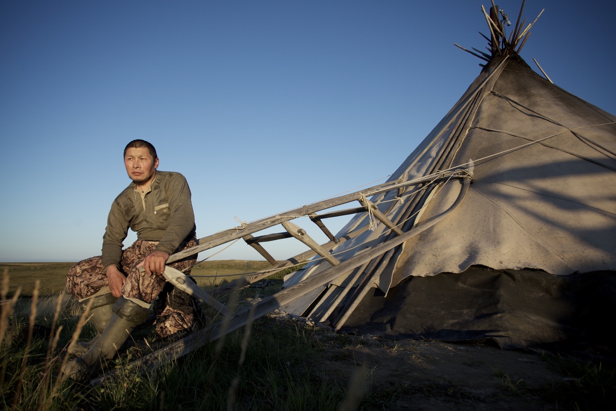 Indigenous Nenet man in Yamal Peninsula, Russia