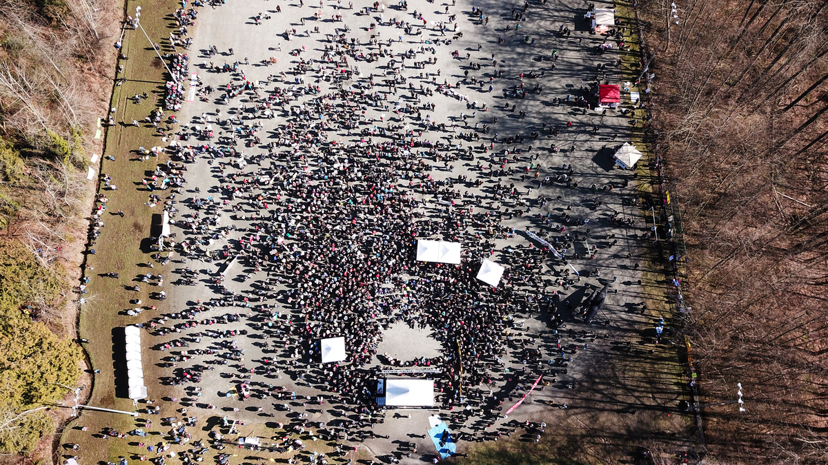 Aerial View of Marchers in British Columbia, Canada © Howie Chong