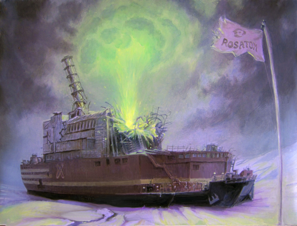 Artist’s rendering of a floating nuclear power plant disaster © Greenpeace