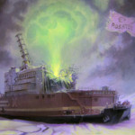 Artist's rendering of a floating nuclear power plant disaster