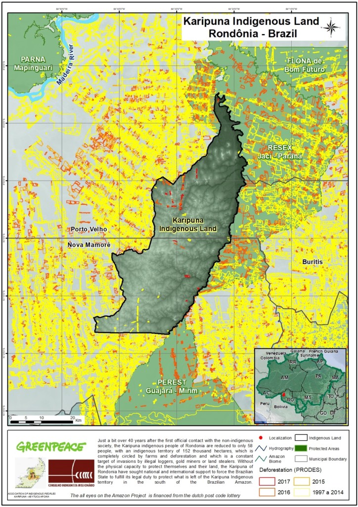 Map of the Karipuna Indigenous land in the Brazilian Amazon © Greenpeace, CIMI and Association of Indigenous Peoples Karipuna Abytucu Apoika 