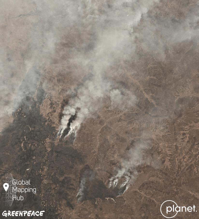 Satellite imagery of smoke rising from Amur region fires © Planet