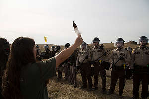 Protest at Standing Rock Dakota Access Pipeline in the US, 2016. © Richard Bluecloud Castaneda / Greenpeace