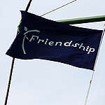 Friendship's flag is raised over the ship during the hand over ceremony.  

The iconic protest vessel the Rainbow Warrior is transferred to Friendship, a Bangladesh based NGO which will refit it for use as a hospital ship. After 22 years of traversing the world's oceans in defence of the environment, the ship will be renamed as Rongdhonu, Bengali for Rainbow. The ship will serve the coastal belt of Bangladesh and the Bay of Bengal delivering primary and secondary medical assistance to some of the most vulnerable communities of the world, communities that have little or no access to basic health care facilities.