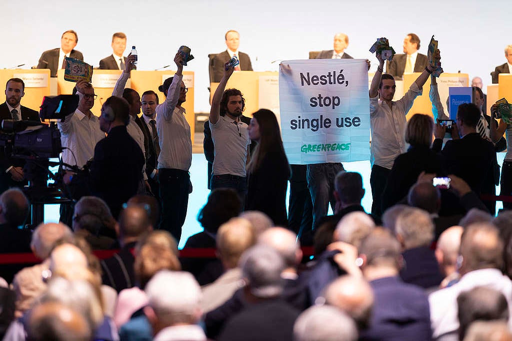 Action at the Nestlé Annual General Meeting in Lausanne. © Greenpeace