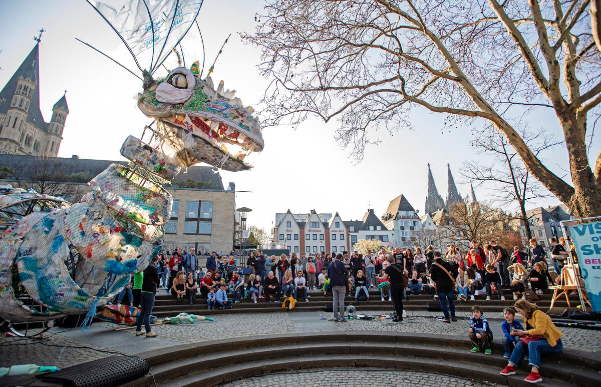 Open Boat at Plastic Monster Walk in Cologne. © Marten van Dijl / Greenpeace