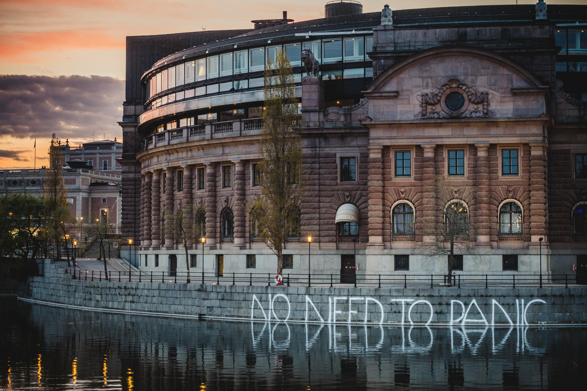 No Need to Panic Activity at Swedish Parliament in Stockholm. © Jana Eriksson / Greenpeace