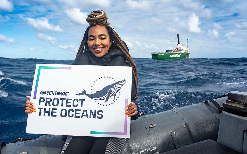 Amanda Du-Pont on MY Arctic Sunrise in South Atlantic Ocean. © Richard Barnden / Greenpeace