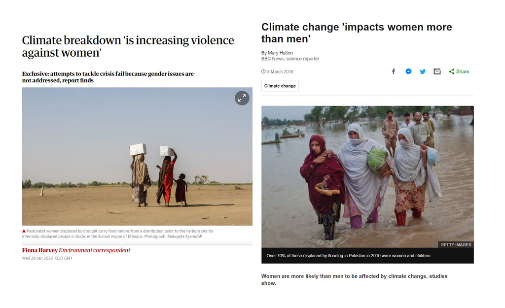 2 articles showing climate breakdown is making women more vulnerable to gender-based violence screenshot of two articles showing climate breakdown is making women more vulnerable to gender-based violence