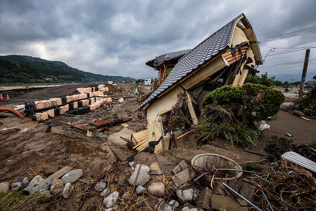 Hitoyoshi city, Kumamoto Pref, Japan - A rainy season front caused heavy downpours across large areas of Kyushu. Flooding and landslides caused extensive damage, particularly in Kumamoto Prefecture. Dozens of people have been killed and more than one million people have been ordered to evacuate. ©  © Masaya Noda / Greenpeace