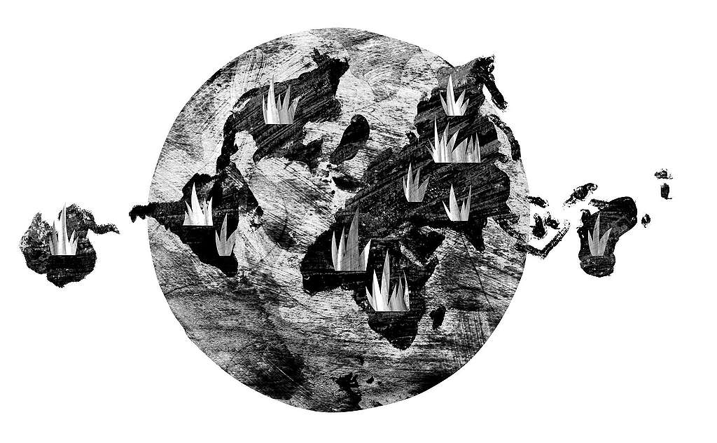 Illustration of burning forests across planet earth Illustration of burning forests across planet earth