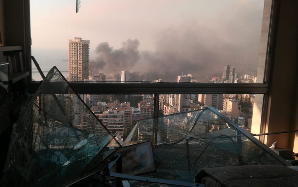 A view of the blast site from an Ashrafieh apartment, Beirut.