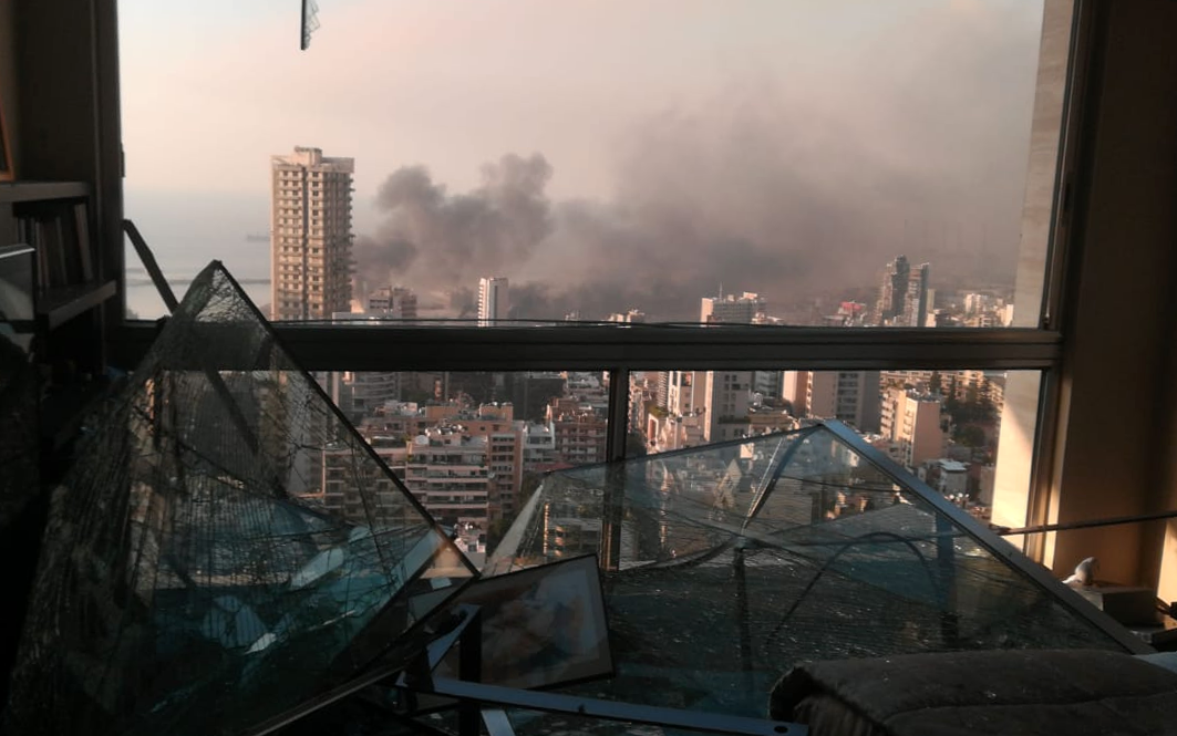 A view of the blast site from an Ashrafieh apartment, Beirut.