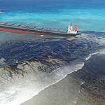 The scene of the oil spill in the waters around Mauritius after Japanese bulk carrier, MV Wakashio, ran aground on 25 July 2020.