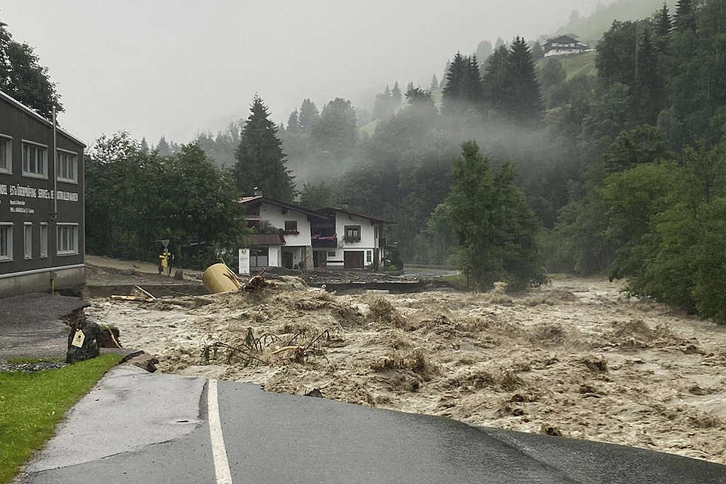 A damaged street is seen in Kelchsau near Kitzbuehel, Austria after heavy rainfall caused damaging floods and mudslides. © Zoom Tirol/AFP via Getty Images A damaged street is seen in Kelchsau near Kitzbuehel, Austria after heavy rainfall caused damaging floods and mudslides. © Zoom Tirol/AFP via Getty Images