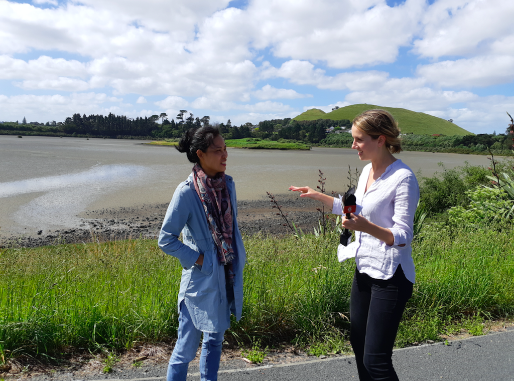 Pua Lay Peng being interviewed by an international media outlet to discuss the plastic pollution problem.