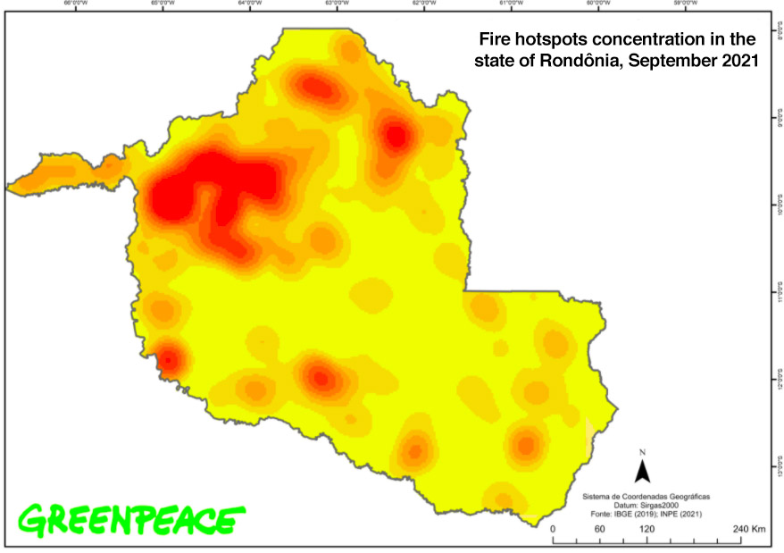 Fire Hotspots concentration in the state of Rondônia, September 2021