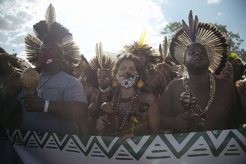 Protest for the Demarcation of Indigenous Lands in Brazil. © Tuane Fernandes / Greenpeace