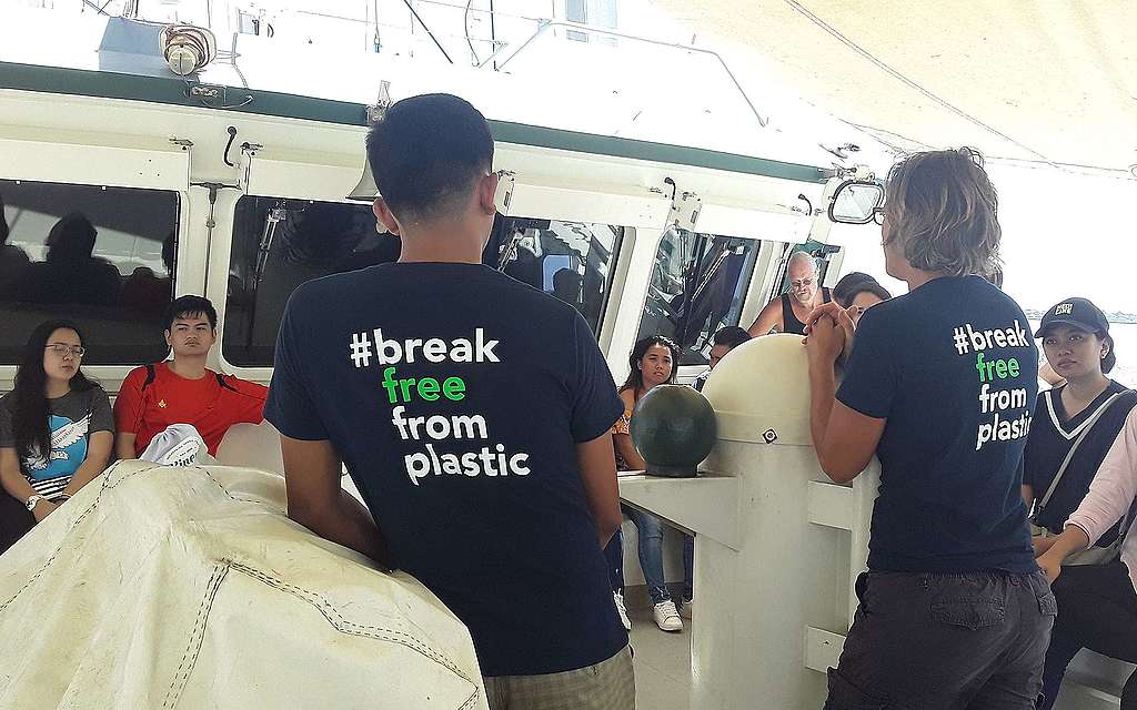 Ronan volunteering as a guide on board the Rainbow Warrior when it was anchored in Tacloban as part of the Climate Justice ship tour. Ronan volunteering as a guide on board the Rainbow Warrior when it was anchored in Tacloban as part of the Climate Justice ship tour.
