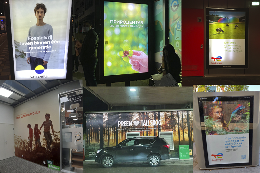 Pictures of advertising panels taken by Greenpeace volunteers across Europe. These advertising panels are from Vattenfall, Total Energies, Fortrum.