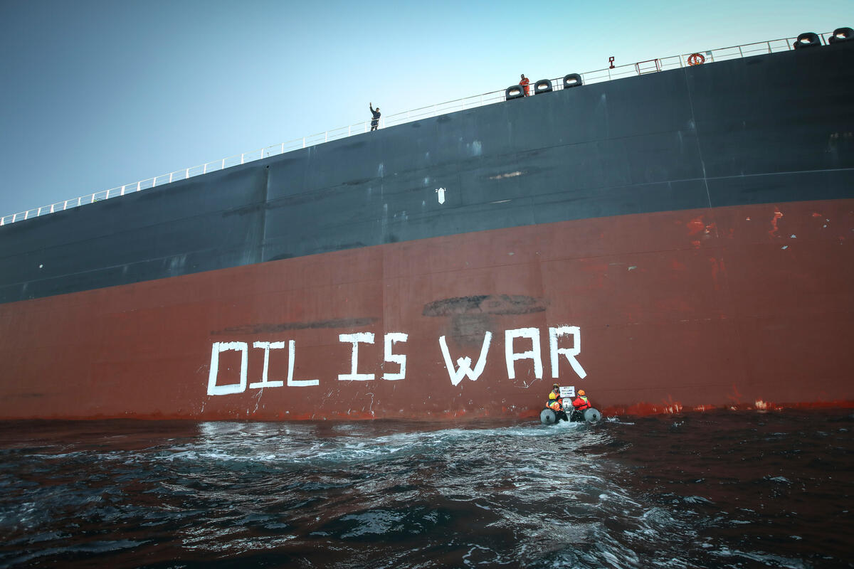 Peaceful Action Confronting Oil from Russia in Denmark. © Will Rose / Greenpeace
