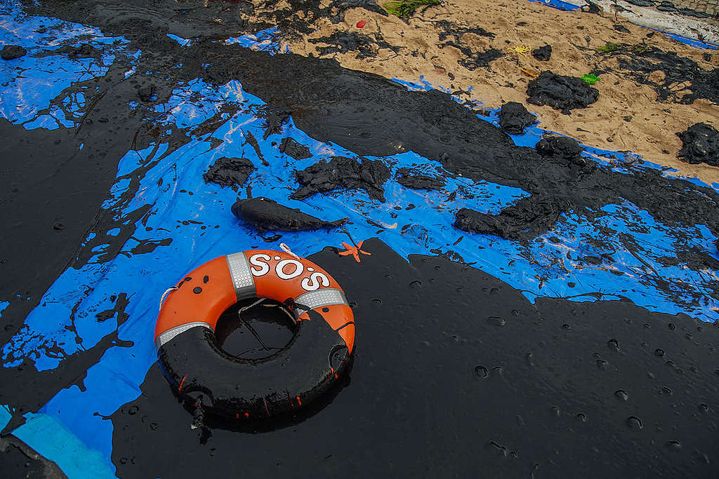 Oil Spill and Burnt Forest Action in Brazil. © Christian Braga / Greenpeace