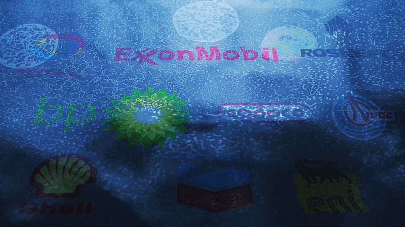 image showing logo of major oil companies in the ocean and a drop of oil spilling image showing logo of major oil companies in the ocean and a drop of oil spilling