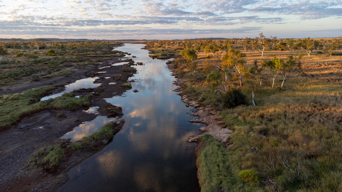 Aerial view of the remote Millstream National Park, Western Australia, near Woodside's Burrup gas hub region