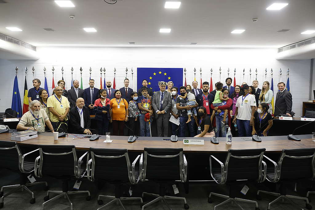 Photo of the Karipuna People at the EU Embassy in Brazil. 