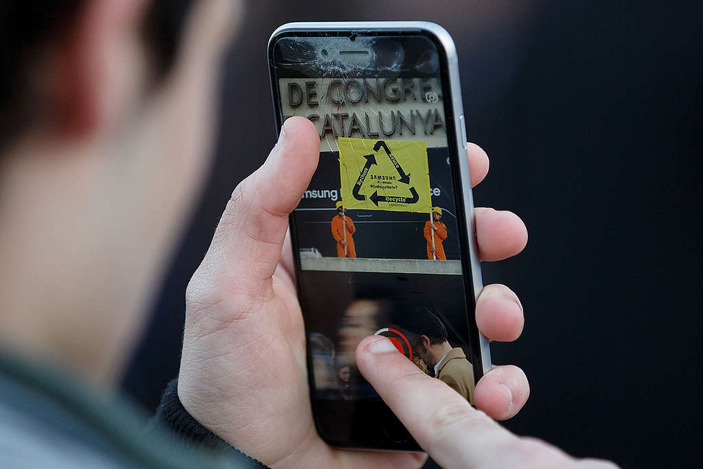 Protest at World Mobile Congress in Spain.