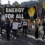 Fuel Poverty Action campaigners on a march to Downing Street in October 2022. They’re calling on the government to introduce a new energy pricing system with a free energy package that would cover the cost of basic necessities. And a windfall tax on the profits of oil and gas companies and an end to fossil fuel subsidies to fund the free energy package.
