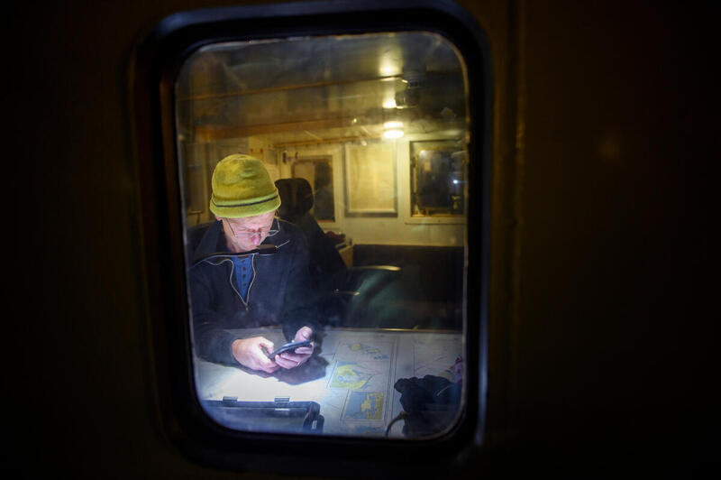 Greenpeace activists investigate the consequences of the severe explosions at the Nord Stream Pipelines 1 and 2 on 26 September 2022 and the methane gas leakage for flora and fauna in the Baltic Sea. The environmentalists examine the samples on board for possible residues of chemical warfare agents, and further on a laboratory analyses them for explosive residues. © Gregor Fischer / Greenpeace