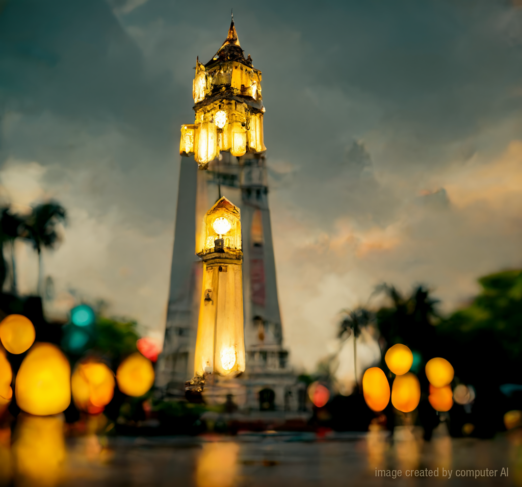 Image shows AI generated image from the keywords "The glorious Jam Gadang Bukit Tinggi at sunset" Image shows AI generated image from the keywords "The glorious Jam Gadang Bukit Tinggi at sunset"