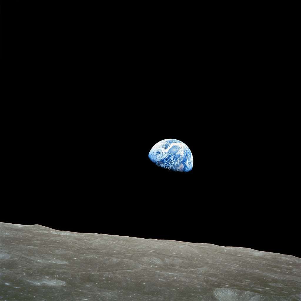 Image of the Earth, half in shadow, taken from the moon