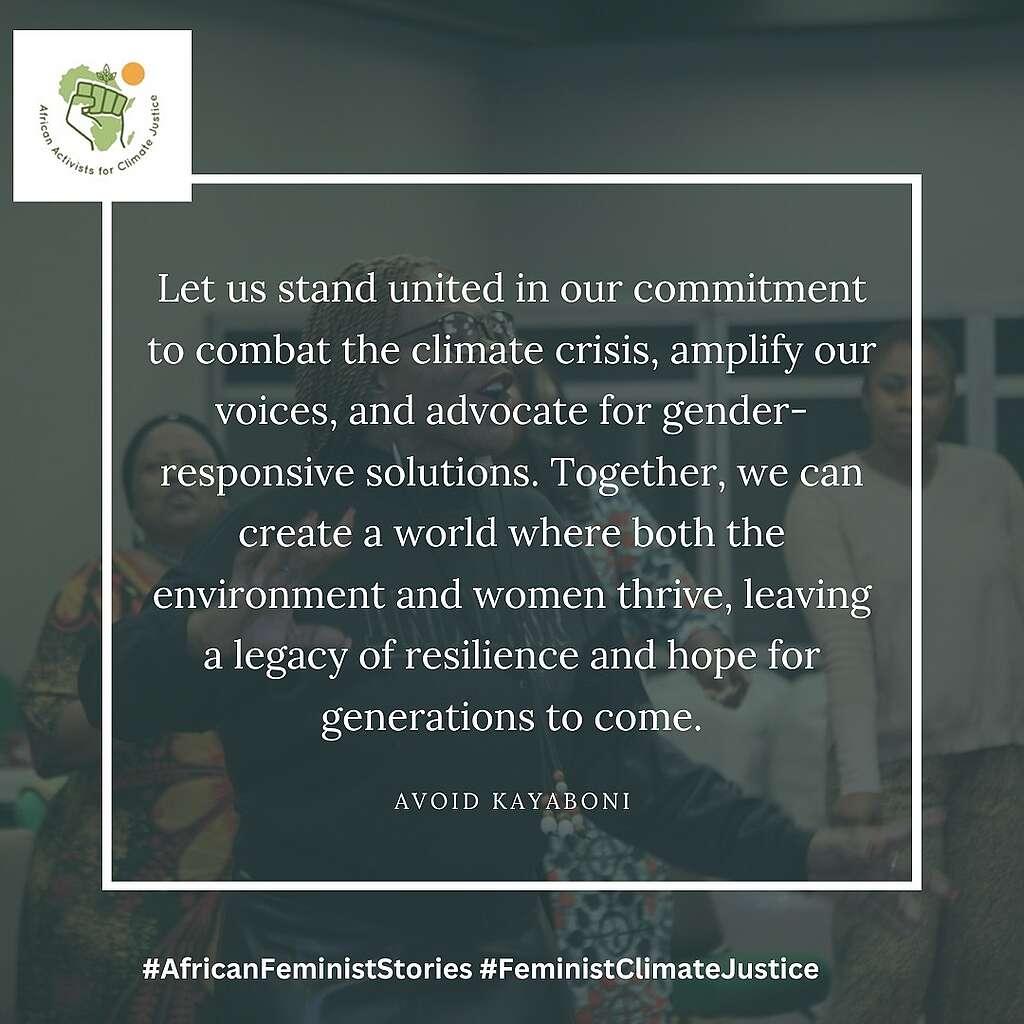 Quote from Avoid Kayaboni, a participant at the African feminist Academy for Climate Justice organised by Femnet.