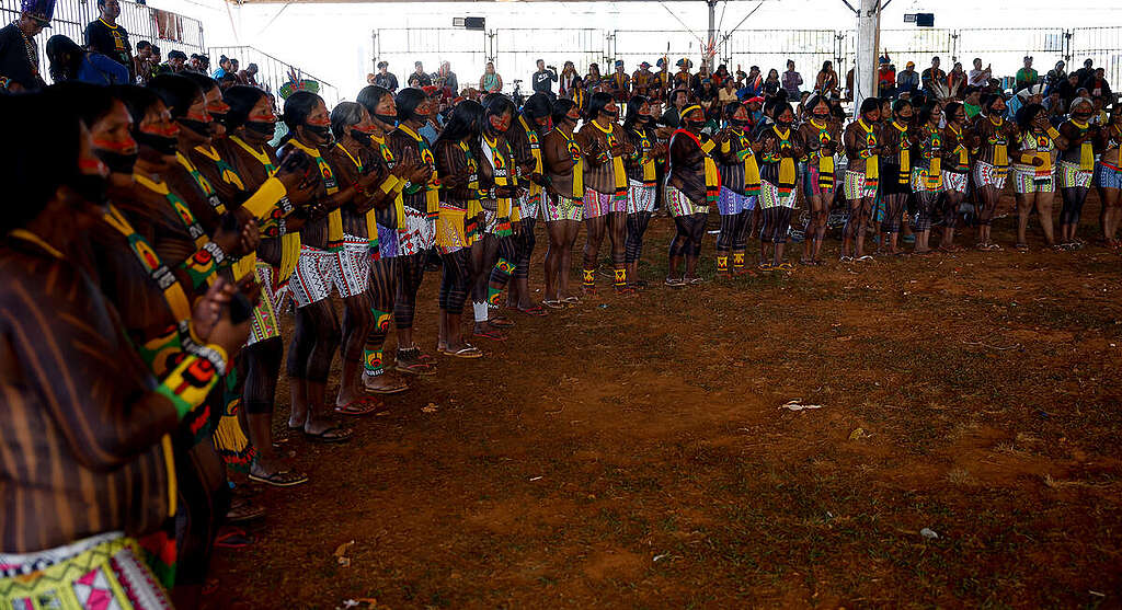 Indigenous People Against the Marco Temporal in Brasilia, Brazil. © Pedro Ladeira / Greenpeace