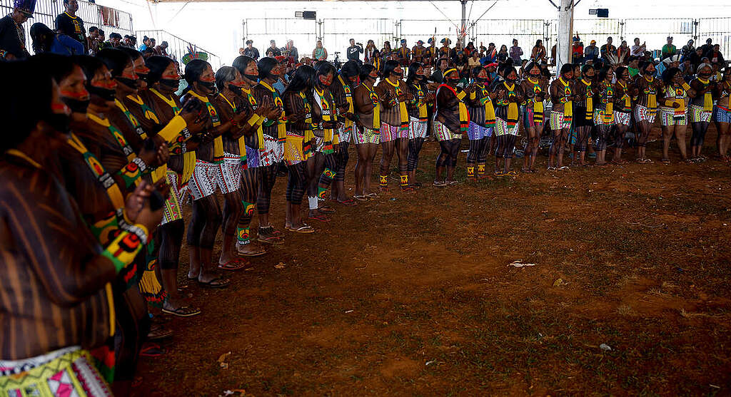 Indigenous People Against the Marco Temporal in Brasilia, Brazil. © Pedro Ladeira / Greenpeace Indigenous People Against the Marco Temporal in Brasilia, Brazil. © Pedro Ladeira / Greenpeace