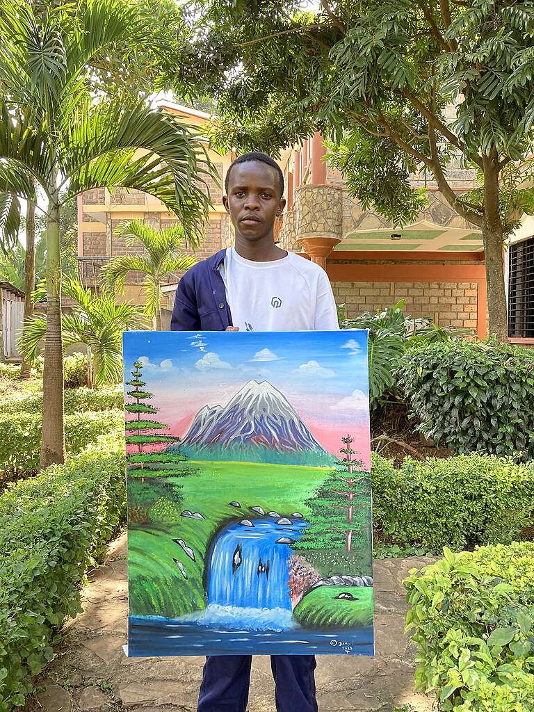 Denzel Juma with his painting at Ubunifu Hub, Nairobi © Gerance Mutwol Denzel Juma with his painting at Ubunifu Hub, Nairobi © Gerance Mutwol