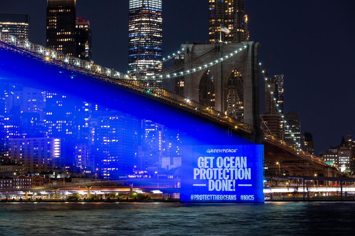 Protect the Oceans Projection onto Brooklyn Bridge. ©  POW / Greenpeace