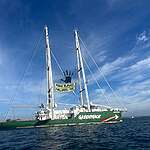 Rainbow Warrior at Make Polluters Pay action, Batangas, Philippines